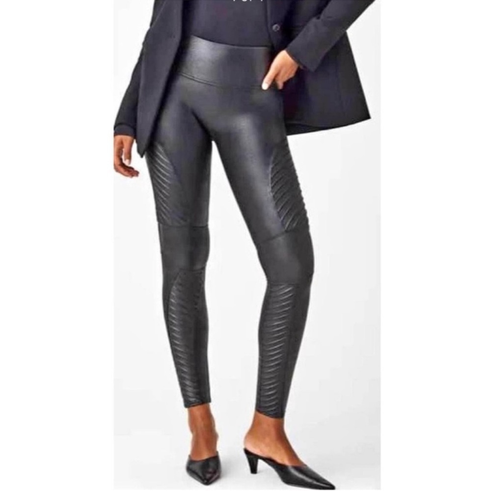 Spanx Black Faux Leather Moto Leggings size medium